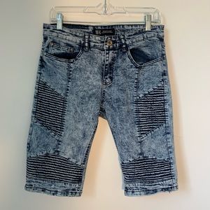 ROK Handcrafted Acid Wash Moto Jean Shorts